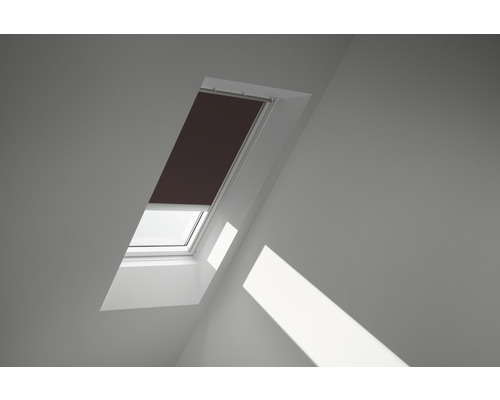 Store occultant VELUX uni marron foncé à énergie solaire cadre blanc DSL MK10 4559SWL