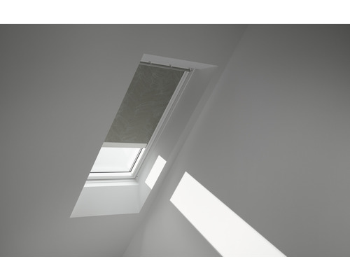 Store occultant VELUX olive à pois à énergie solaire cadre blanc DSL MK04 4575SWL