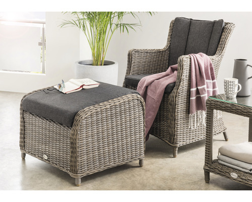 Balkonset Luna Sessel und Casa Fußhocker vintage Destiny Polyrattan Aluminium 1 Sitzer 2 teilig grau