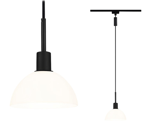 Paulmann URail Pendelleuchte Metall/Glas 1-flammig Sarrasani opal/schwarz 230V Pendelleuchte mit halbrunder Form und schwarzer Aufhängung