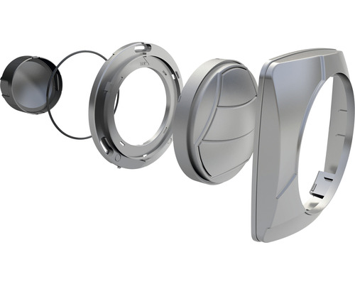 Vue éclatée d''un luminaire encastrable mural à LED rond