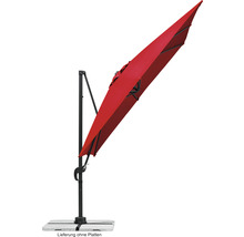Parasol excentré rouge avec cadre en acier et support de plaque