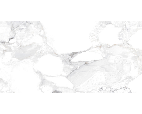 Carrelage sol et mur en grès cérame fin Haute White poli 75.5x151 cm