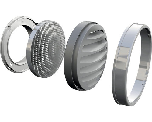 Vue éclatée d''un clapet de ventilation rond avec moustiquaire