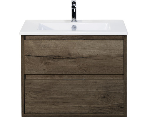 Ensemble de meubles de salle de bains Porto 70 cm céramique lavabo Slim meuble bas tabacco