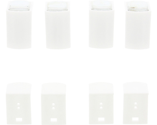 Acht weisse Blindstopfen für Möbel