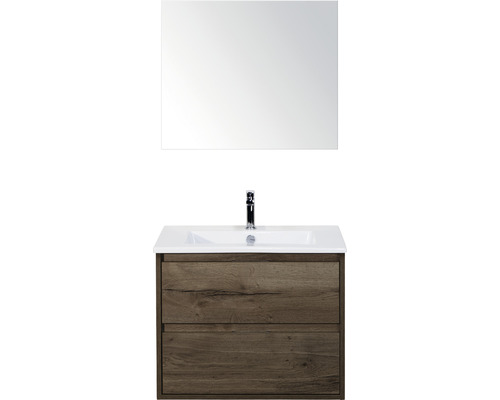 Ensemble de meubles de salle de bains Porto 70 cm lavabo en céramique avec miroir tabacco