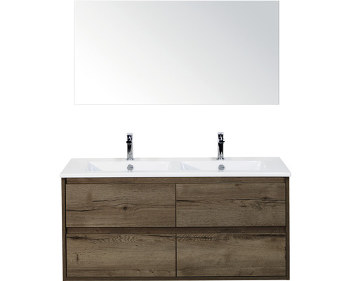 Ensemble de meubles de salle de bains Porto 120 cm 4 tiroirs céramique lavabo avec miroir tabac