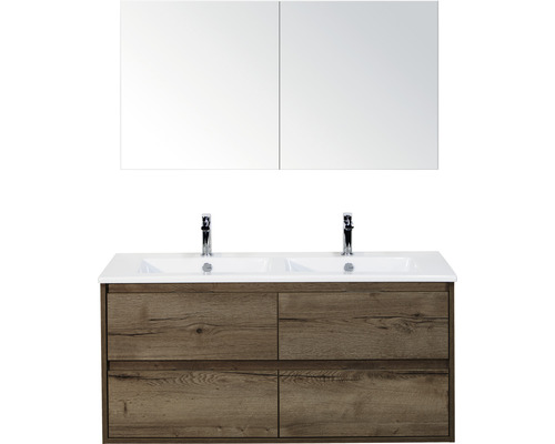 Ensemble de meubles de salle de bains Porto 120 cm 4 tiroirs céramique lavabo avec armoire de toilette tabac