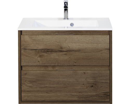 Set de meubles de salle de bains sanox Porto 70 cm tabac 2 pièces meuble bas avec lavabo en fonte minérale