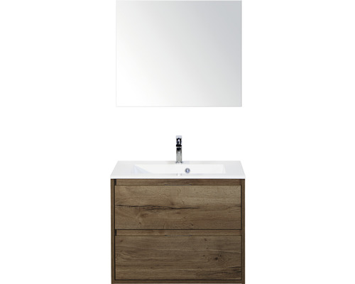 Ensemble de meubles de salle de bains Porto 70 cm pierre synthétique lavabo avec miroir tabac