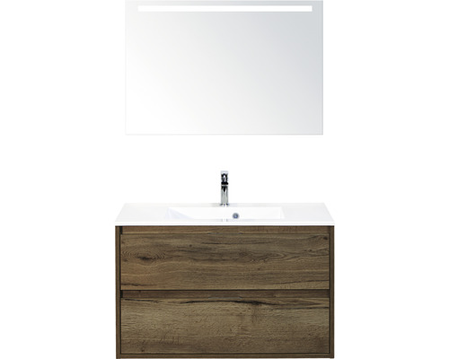 Badmöbel-Set sanox Porto 90 cm tabacco 3-teilig Unterschrank inkl. Mineralgusswaschbecken und LED-Spiegel Badmöbel-Set sanox Porto 90 cm tabacco 3-teilig Unterschrank inkl. Mineralgusswaschbecken und LED-Spiegel
