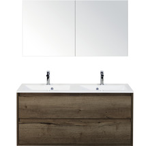 Waschtisch mit zwei Waschbecken, Armaturen, Unterschrank und Spiegelschrank