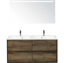 Badmöbel-Set sanox Porto 120 cm tabacco 3-teilig Unterschrank inkl. Mineralgussdoppelwaschbecken und LED-Spiegel