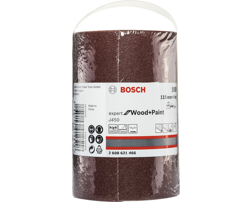 Rouleau de papier abrasif Bosch Expert pour bois et peinture, grain 100, environ 115 mm x 5 m