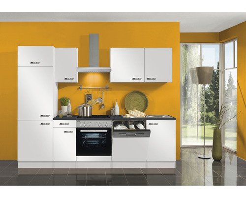 Cuisine avec armoires blanches, évier, lave-vaisselle et four