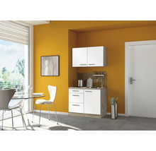 Cuisine compacte avec élément haut, évier et éléments bas dans une pièce lumineuse.