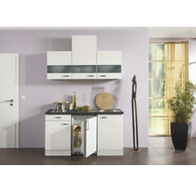 Komplette Küchenzeile mit Hängeschränken, Spüle und Kühlschrank