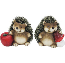 Dekorative Igelfiguren mit Apfel und Pilz