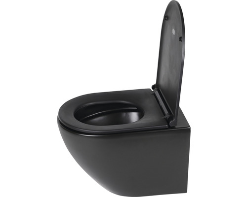 Set de toilettes suspendues Differnz sans bord de chasse d'eau noir avec siège WC