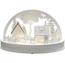 Weihnachtsleuchter mit Häusern, Bäumen und Rehen aus Holz