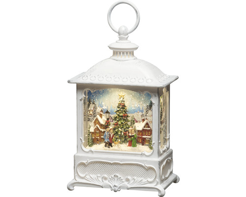 Lanterne à neige décorative avec scène de village d''hiver et éclairage LED pour la période de Noël