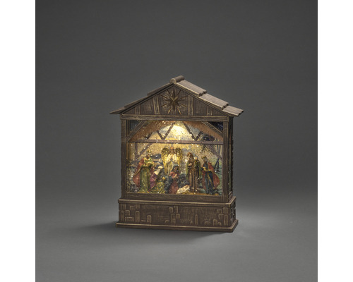Lanterne flottante LED Konstsmide crèche h 25,5 cm couleur d'éclairage blanc chaud fonctionnement sur piles avec minuterie 5 heures Crèche de Noël avec figurines et éclairage pour décoration de Noël
