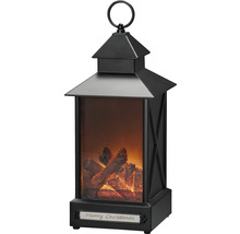 Lanterne décorative avec effet de feu de cheminée et l''inscription ''Joyeux Noël''.