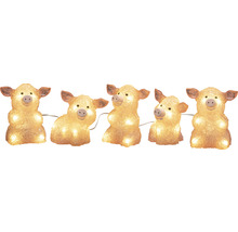 Guirlande lumineuse avec cinq figurines de porcelets lumineux