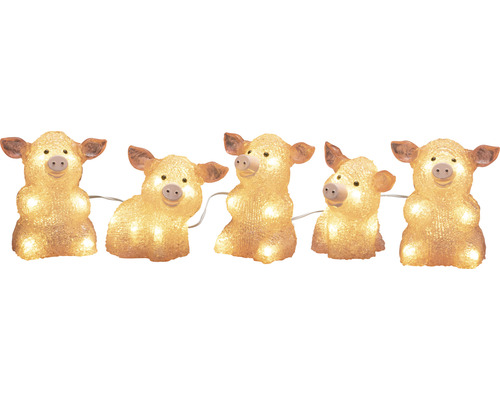 Guirlande lumineuse avec cinq figurines de porcelets lumineux