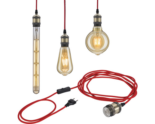 Suspension rouge/bruni L 5 m suspension vintage prête à brancher avec interrupteur sur câble Ensemble de lampes avec trois ampoules et câble rouge