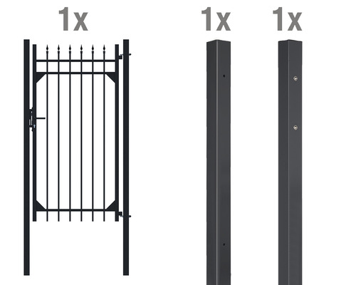 Einzeltor-Set Columbus ALBERTS inkl. Pfosten, Aluminium, zum Einbetonieren, 96,5 x 180 cm schwarz