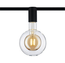 Kugelförmige LED-Lampe mit transparentem Glas und schwarzer Halterung