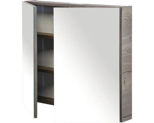 Armoire de toilette ouverte avec étagères