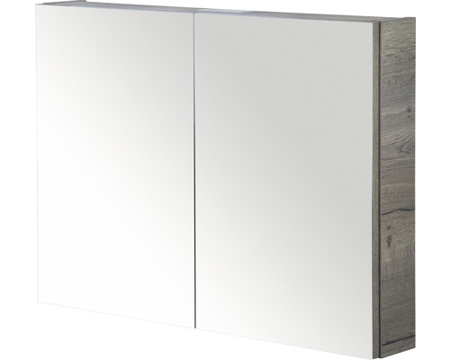 Armoire de toilette à miroir avec deux portes et décor bois