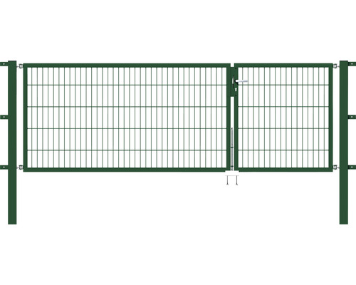 Portail double ALBERTS Flexo 100 x 200 cm 6/5/6 cadre 40x40 avec poteau 8 x 8 cm vert