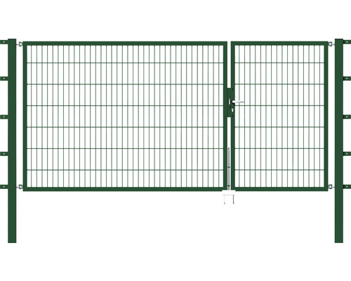 Portail double ALBERTS Flexo 100+200 x 140 cm 6/5/6 cadre 40x40 avec poteau 8 x 8 cm vert