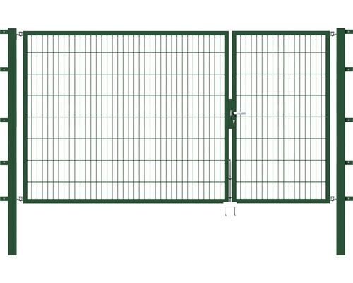 Portail double ALBERTS Flexo 100+200 x 160 cm 6/5/6 cadre 40x40 avec poteau 8 x 8 cm vert