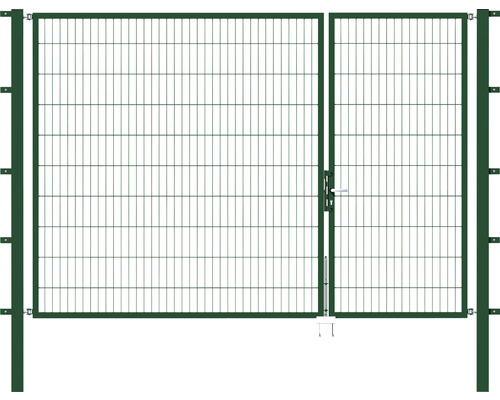 Portail double ALBERTS Flexo 100+200 x 200 cm 6/5/6 cadre 40x40 avec poteau 8 x 8 cm vert