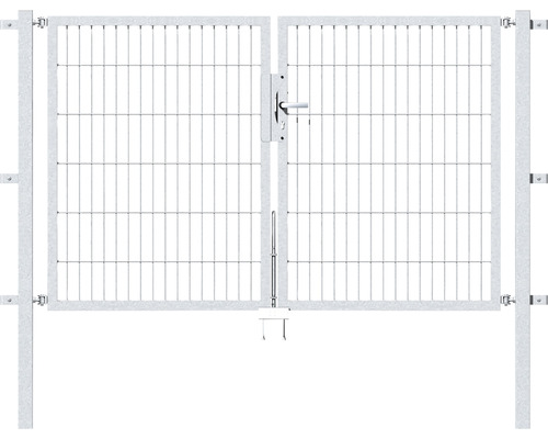 Portillon double ALBERTS Flexo 200 x 120 cm 6/5/6 dormant 40x40 avec poteaux 6 x 6 cm galvanisé à chaud