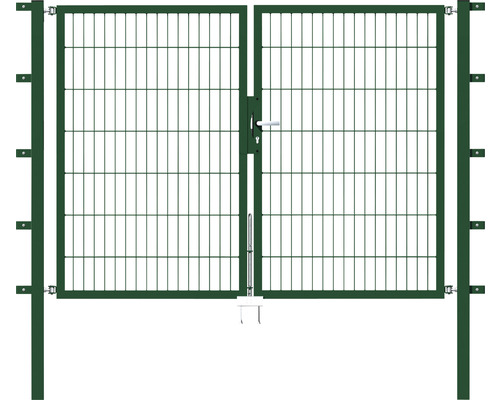 Portail double ALBERTS Flexo 200 x 140 cm 6/5/6 cadre 40x40 avec poteau 6 x 6 cm vert