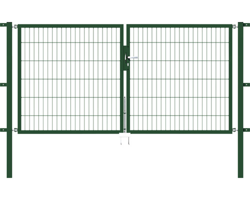 Portail double ALBERTS Flexo 250 x 120 cm 6/5/6 cadre 40x40 avec poteau 6 x 6 cm vert