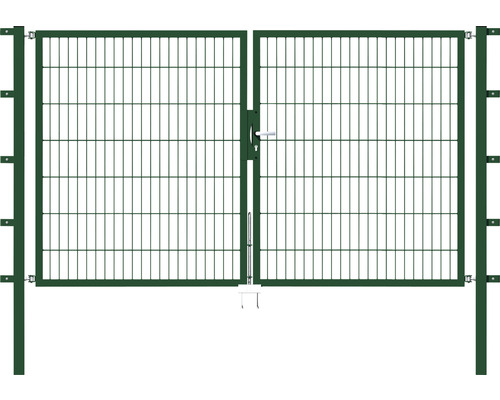 Portillon double ALBERTS Flexo 250 x 140 cm 6/5/6 dormant 40x40 avec poteaux 6 x 6 cm vert