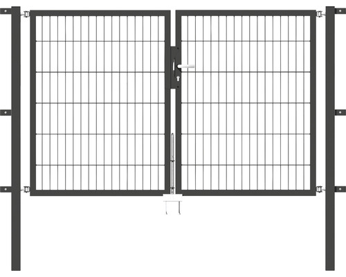 Portillon double ALBERTS Flexo 200 x 120 cm 6/5/6 dormant 40x40 avec poteaux 6 x 6 cm anthracite