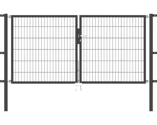 Portillon double ALBERTS Flexo 250 x 120 cm 6/5/6 dormant 40x40 avec poteaux 6 x 6 cm anthracite