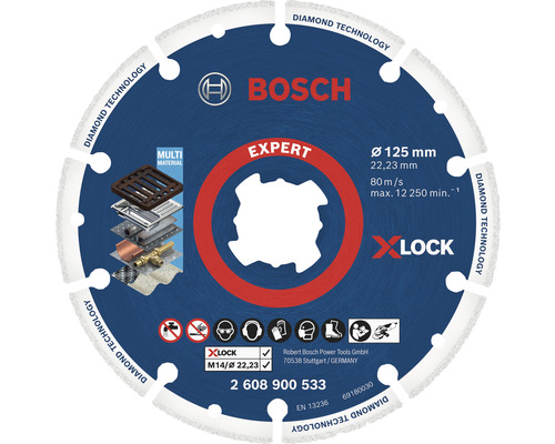 Bosch Professional Disque à tronçonner diamanté Expert Metall Ø 125x22,23mm Multi Construction, fixation X-LOCK