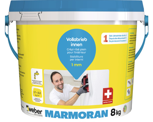 Crépi ribé weber Marmoran intérieur 1 mm blanc 8 kg Weber Marmoran Crépis de fond intérieur, seau de 8 kg