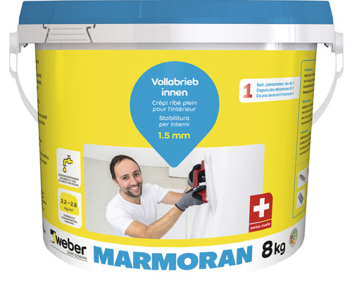 Crépi ribé weber Marmoran intérieur 1,5 mm blanc 8 kg Weber Marmoran Crépi ribé plein pour l''intérieur en seau de 8 kilogrammes