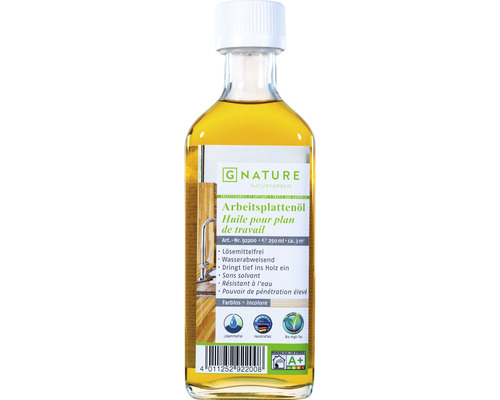 G-NATURE Huile pour bois incolore Intérieur 250 ml Huile pour plan de travail en bouteille de 250 ml