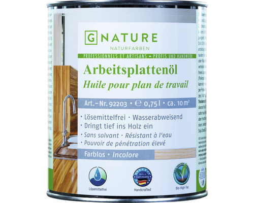 G-NATURE Huile pour bois incolore Intérieur 750 ml Huile pour plan de travail en bidon de G Nature Naturfarben
